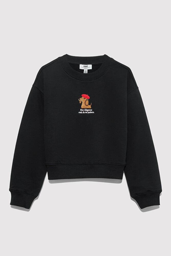 Kız Çocuk Köpek Baskılı Sweat 7S10132-900 Siyah 
