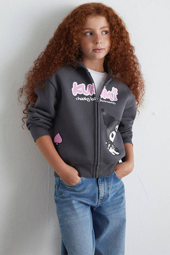 Kız Çocuk Kuromı Baskılı Fermuarlı Sweat 7S10167-85309 Gri 