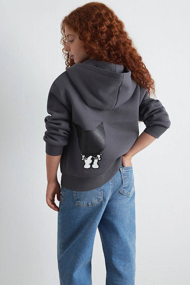 Kız Çocuk Kuromı Baskılı Fermuarlı Sweat 7S10167-85309 Gri 