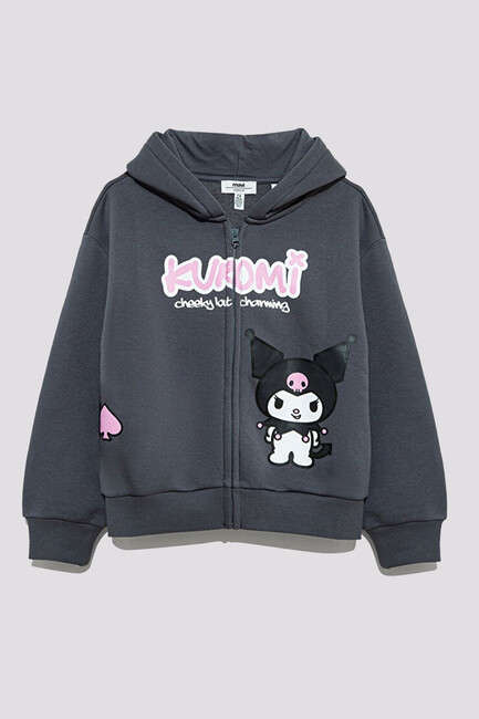 Kız Çocuk Kuromı Baskılı Fermuarlı Sweat 7S10167-85309 Gri - Thumbnail