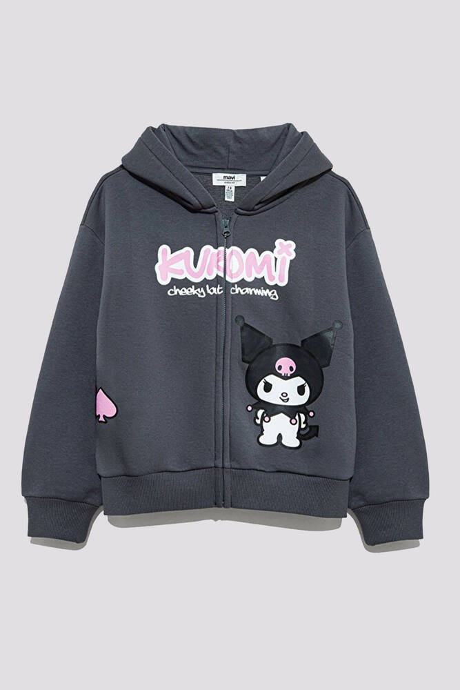 Kız Çocuk Kuromı Baskılı Fermuarlı Sweat 7S10167-85309 Gri 