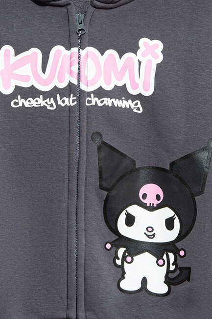 Kız Çocuk Kuromı Baskılı Fermuarlı Sweat 7S10167-85309 Gri - Thumbnail