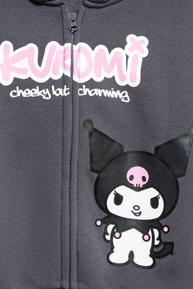 Kız Çocuk Kuromı Baskılı Fermuarlı Sweat 7S10167-85309 Gri 