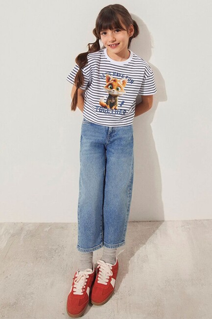 Kız Çocuk Let's Have Fun Baskılı Tişört 7610280-85308 Gri (1)