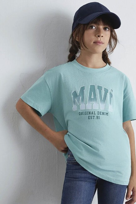 Kız Çocuk Logo Baskılı Tişört 7610386-71748 Turkuaz (1)