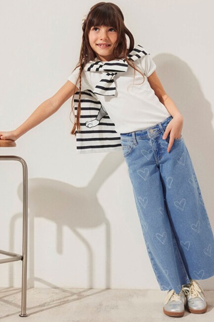 Kız Çocuk Lori Heart Baskılı Jean Pantolon 7010036-89486 Mavi  (1)