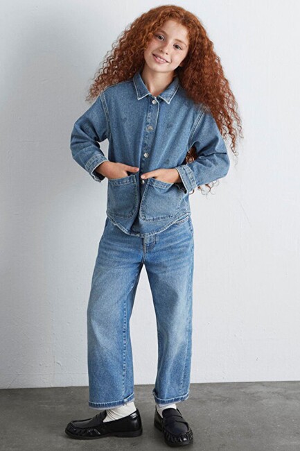 Kız Çocuk Lulu Denim Gömlek 7210002-90880 Mavi (1)