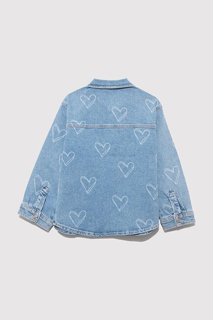 Kız Çocuk LULU Heart Baskılı Denim Gömlek 7210002-89486 Mavi (3)