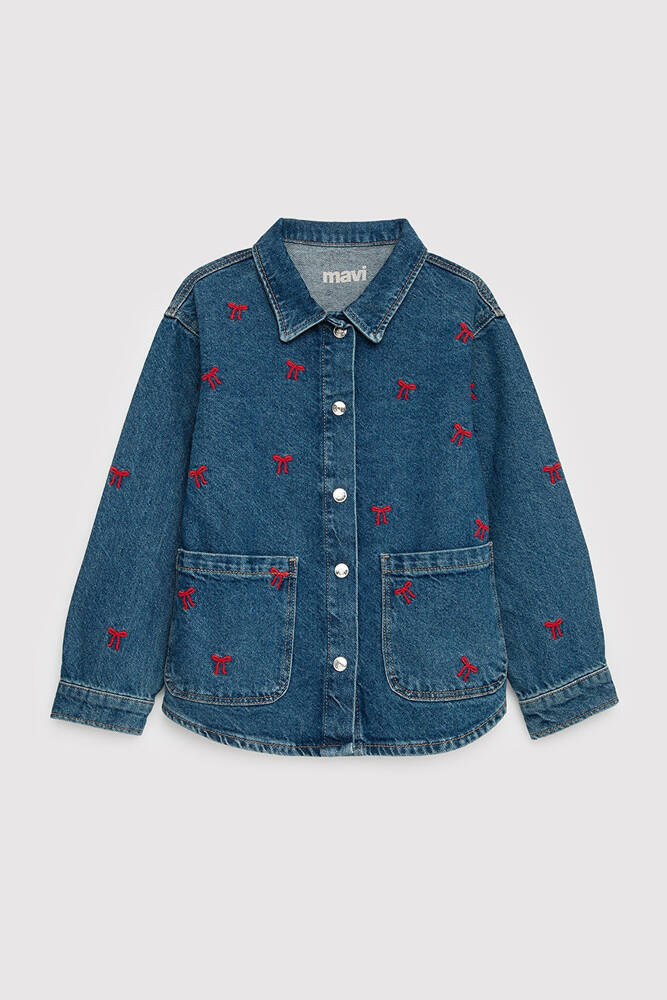 Kız Çocuk Luyu Denim Gömlek 7210002-A4164 Mavi 