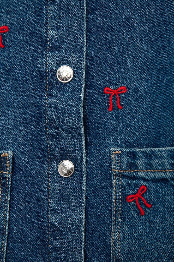 Kız Çocuk Luyu Denim Gömlek 7210002-A4164 Mavi 
