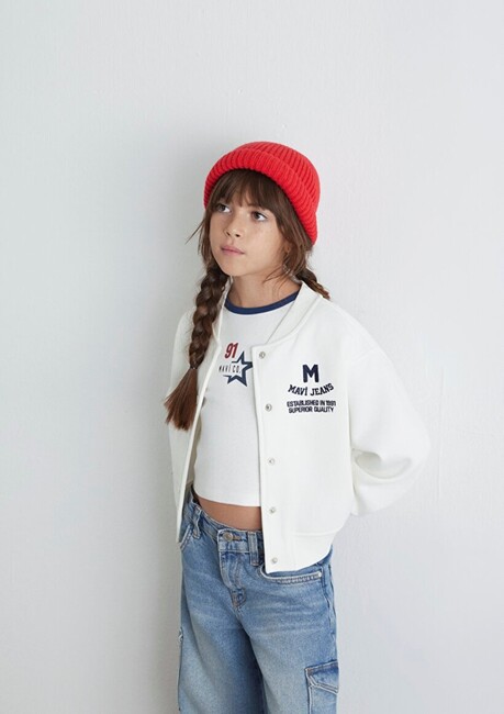 Kız Çocuk M Baskılı Bomber Ceket 7S10086-70057 Ekru (3)