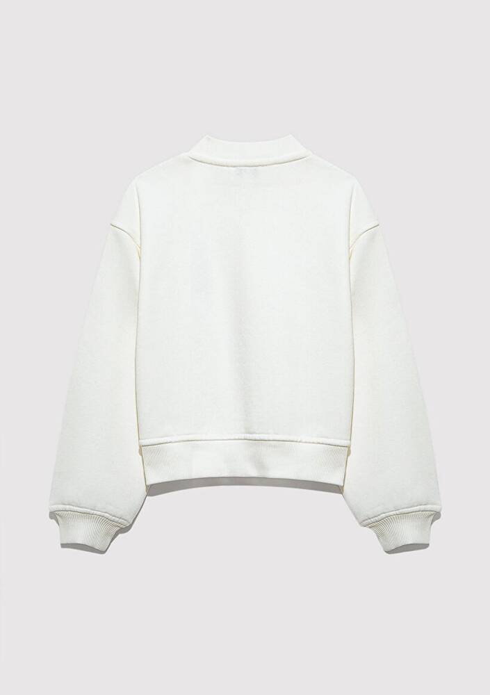 Kız Çocuk M Baskılı Bomber Ceket 7S10086-70057 Ekru 