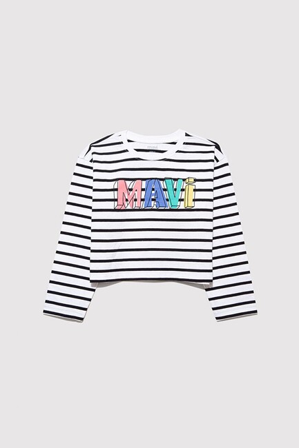 Kız Çocuk Mavi Baskılı Çizgili Tişört 7610270-82374 Siyah (2)