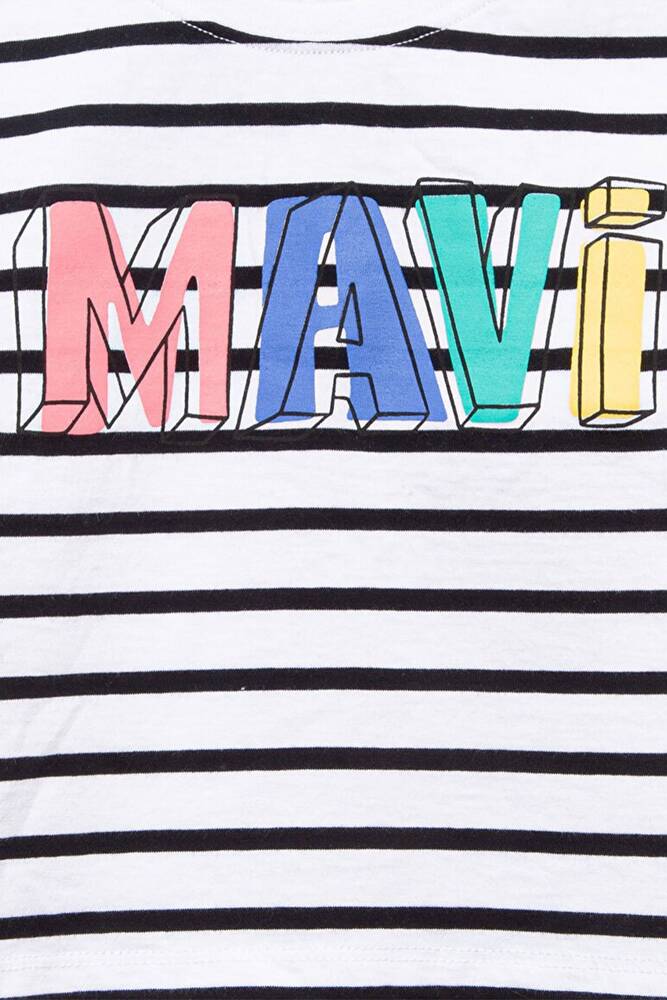 Kız Çocuk Mavi Baskılı Çizgili Tişört 7610270-82374 Siyah 