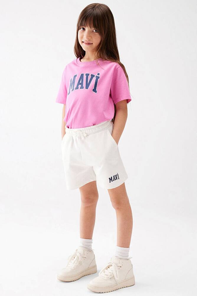 Kız Çocuk Mavi Baskılı Örme Şort 7410002-70057 Beyaz 