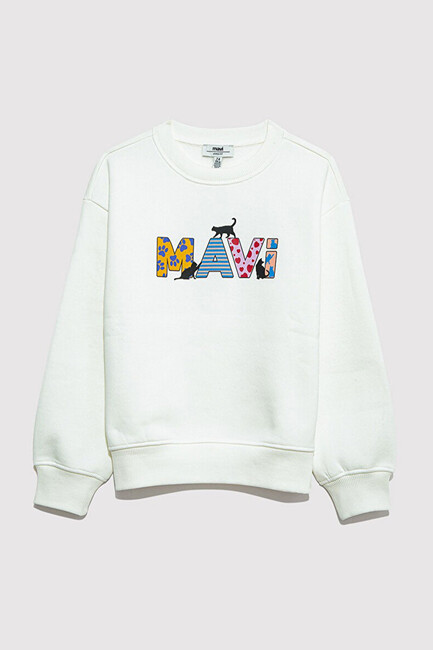 Kız Çocuk Mavi Baskılı Sweat 7S10169-70057 Beyaz (3)