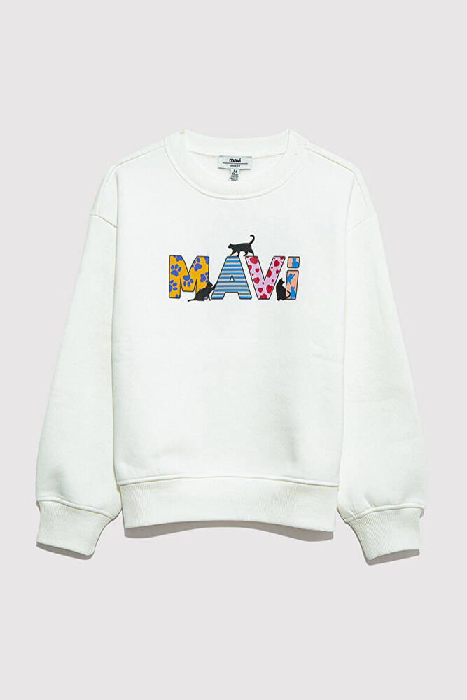 Kız Çocuk Mavi Baskılı Sweat 7S10169-70057 Beyaz 