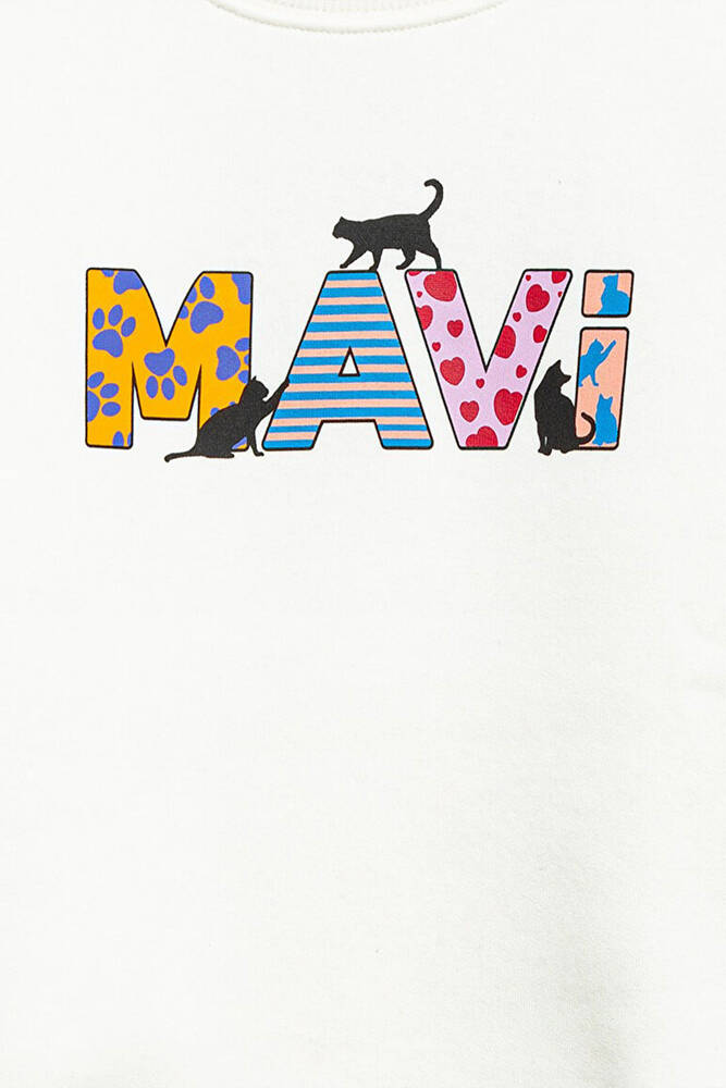 Kız Çocuk Mavi Baskılı Sweat 7S10169-70057 Beyaz 