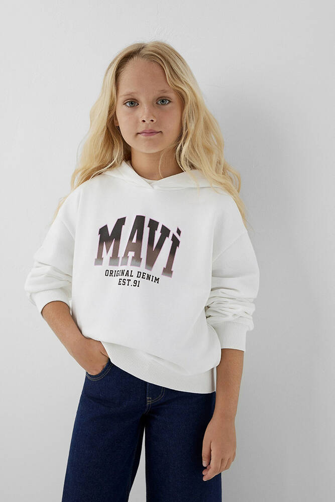 Kız Çocuk Mavi Baskılı Sweat 7S10179-70057 Ekru 