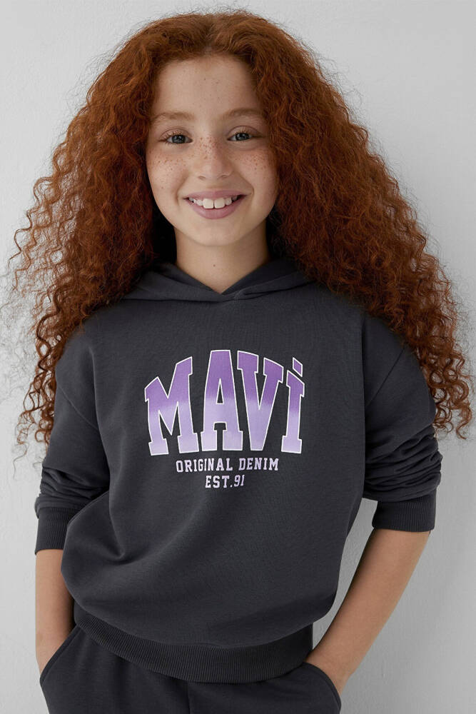 Kız Çocuk Mavi Baskılı Sweat 7S10179-70087 Gri  - 1
