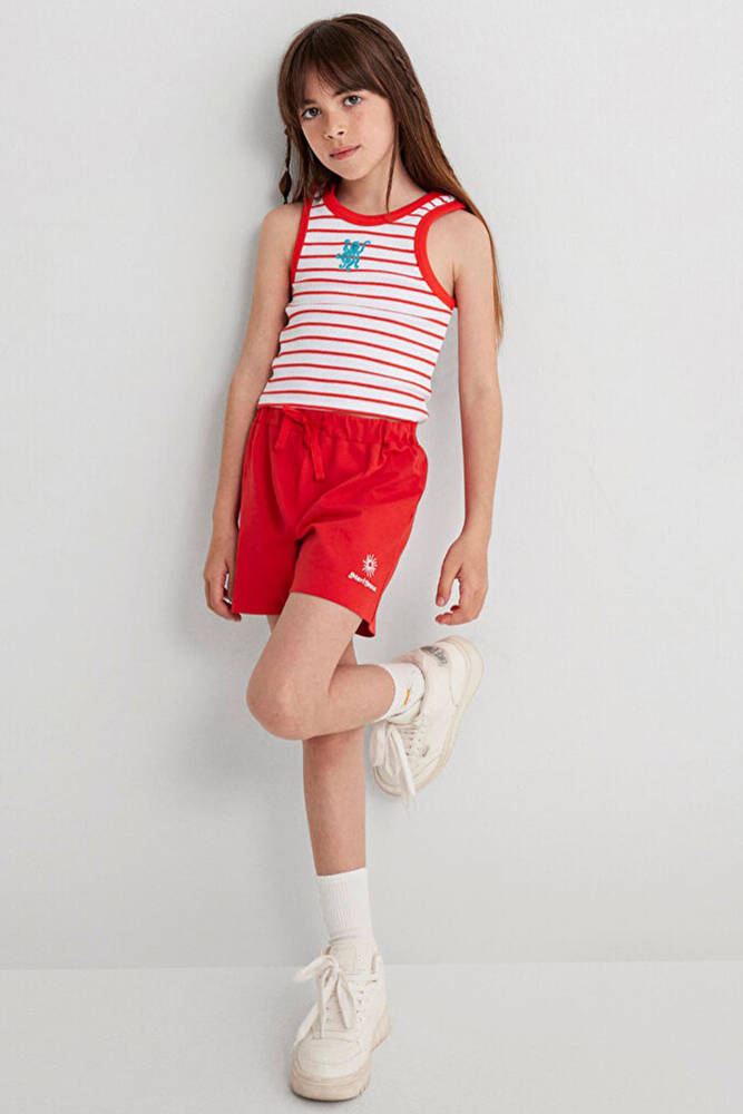 Kız Çocuk Mavi Jeans Baskılı Şort 7410007-84531 Kırmızı 