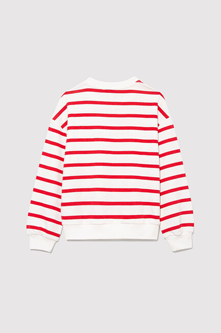 Kız Çocuk Mavi Logo Baskılı Çizgili Sweat 7S10038-82054 Kırmızı (3)