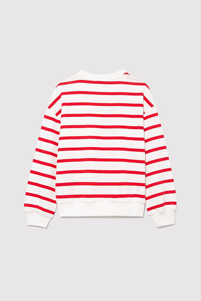 Kız Çocuk Mavi Logo Baskılı Çizgili Sweat 7S10038-82054 Kırmızı 