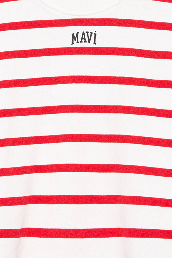 Kız Çocuk Mavi Logo Baskılı Çizgili Sweat 7S10038-82054 Kırmızı 