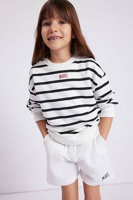 Kız Çocuk Mavi Logo Baskılı Çizgili Sweat 7S10038-900 Siyah (2)