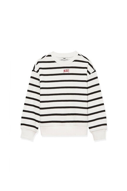 Kız Çocuk Mavi Logo Baskılı Çizgili Sweat 7S10038-900 Siyah (3)