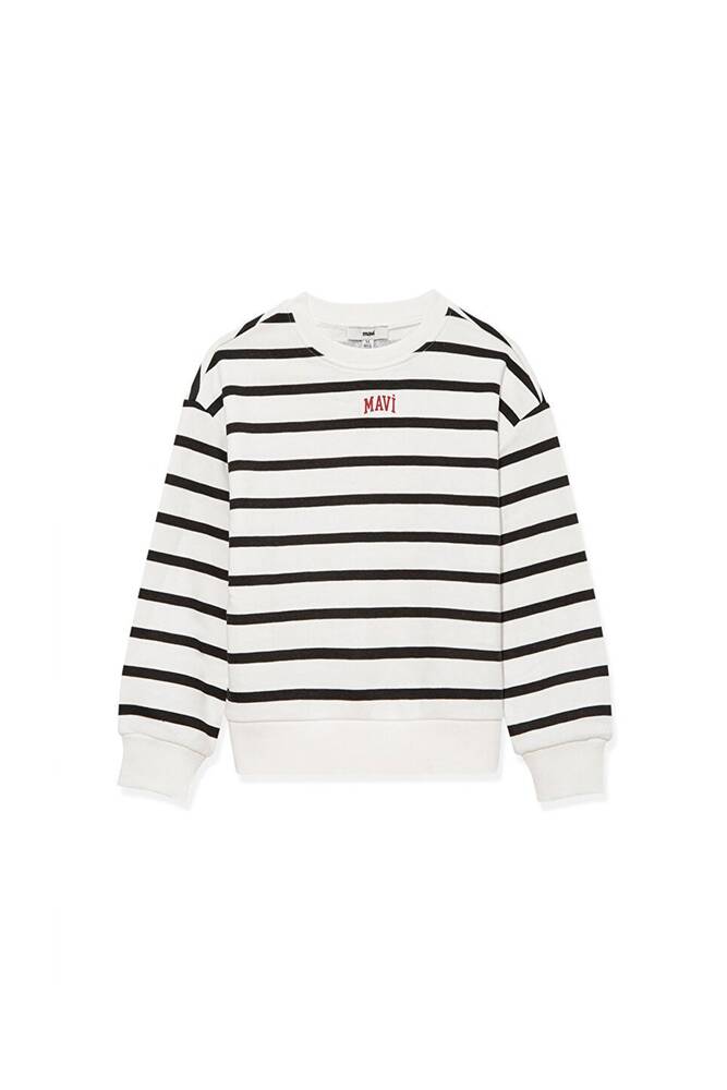 Kız Çocuk Mavi Logo Baskılı Çizgili Sweat 7S10038-900 Siyah 