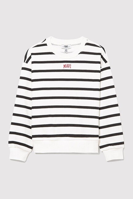 Kız Çocuk Mavi Logo Baskılı Çizgili Sweat 7S10038-900 Siyah (1)