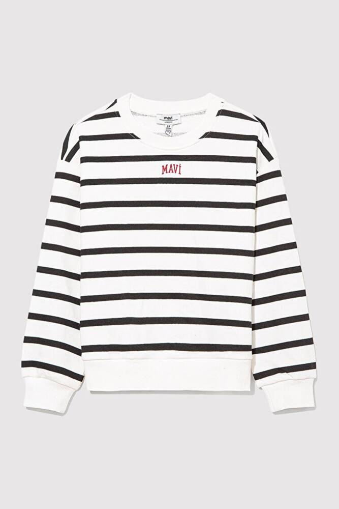Kız Çocuk Mavi Logo Baskılı Çizgili Sweat 7S10038-900 Siyah  - 2