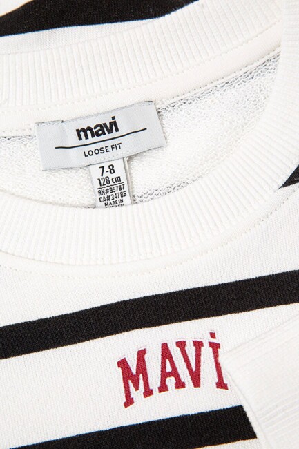 Kız Çocuk Mavi Logo Baskılı Çizgili Sweat 7S10038-900 Siyah  - 4