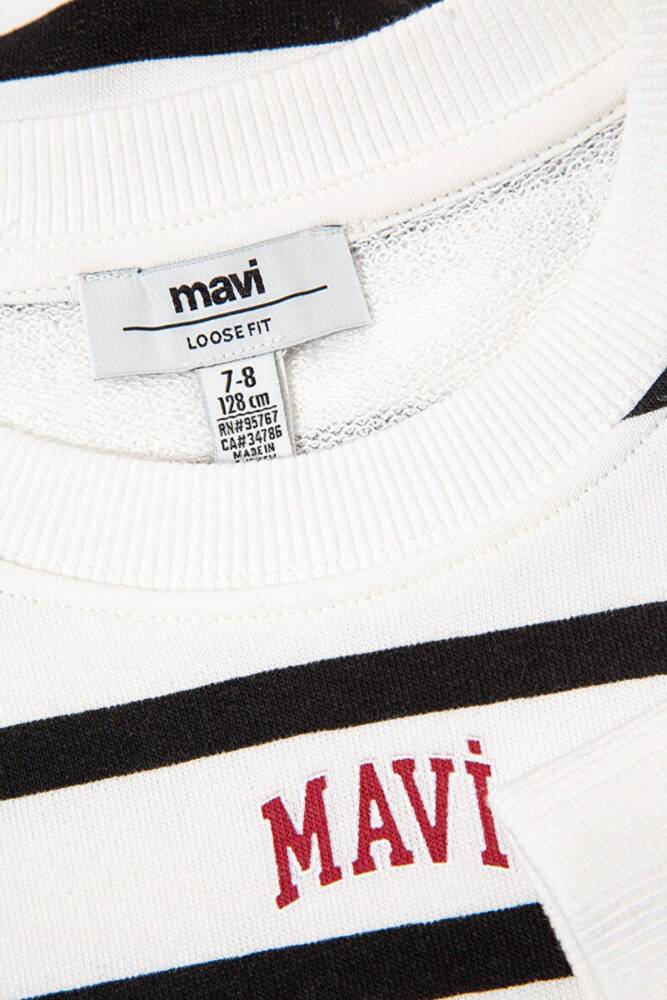 Kız Çocuk Mavi Logo Baskılı Çizgili Sweat 7S10038-900 Siyah  - 4