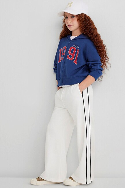 Kız Çocuk Mavi Logo Baskılı Eşofman Alt 7010021-70057 Ekru (2)