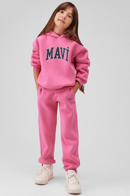 Kız Çocuk Mavi Logo Baskılı Eşofman Altı 7010000-70982 Pembe (1)