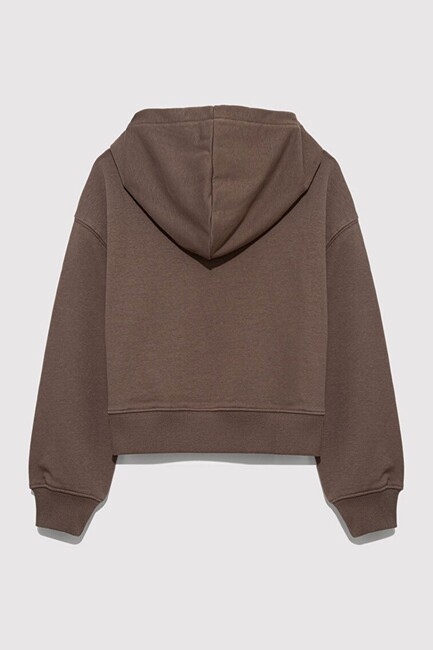 Kız Çocuk Mavi Logo Baskılı Kapüşonlu Sweat 7S10124-87181 Kahve - Thumbnail