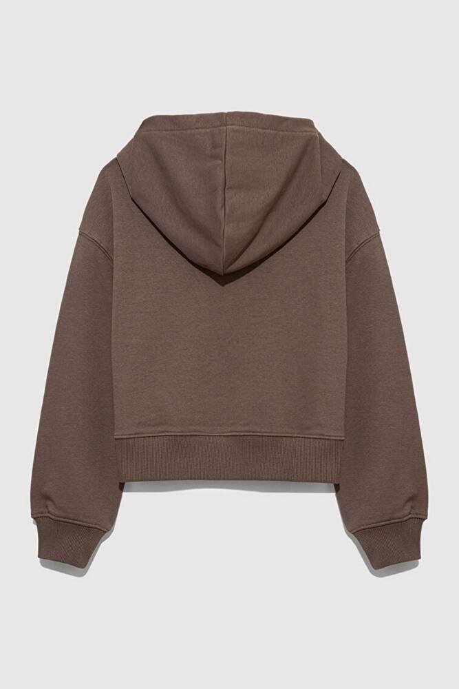 Kız Çocuk Mavi Logo Baskılı Kapüşonlu Sweat 7S10124-87181 Kahve 