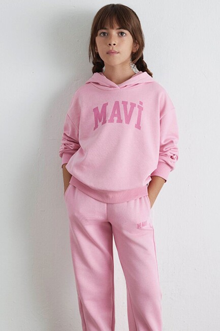 Kız Çocuk Mavi Logo Baskılı Kapüşonlu Sweat 7S10147-70972 Pembe (1)