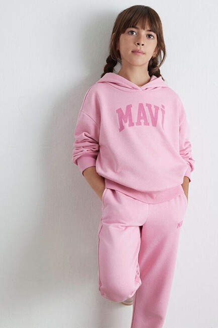 Kız Çocuk Mavi Logo Baskılı Kapüşonlu Sweat 7S10147-70972 Pembe (2)