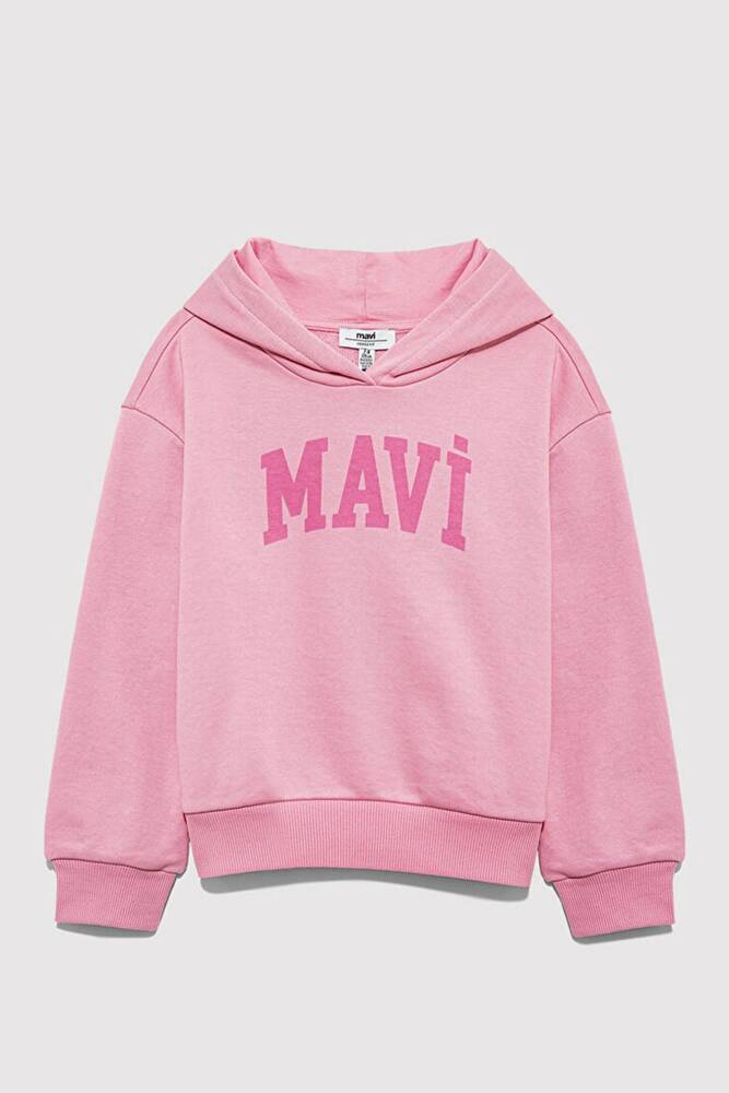 Kız Çocuk Mavi Logo Baskılı Kapüşonlu Sweat 7S10147-70972 Pembe 