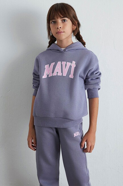 Kız Çocuk Mavi Logo Baskılı Sweat 7610035-88095 Mor (1)