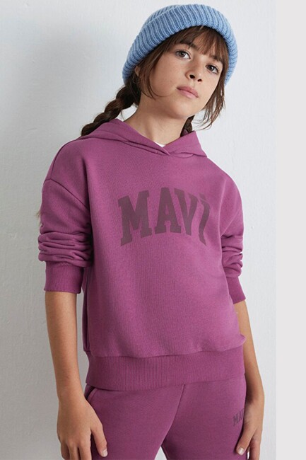 Kız Çocuk Mavi Logo Baskılı Sweat 7S10147-70651 Mor (1)