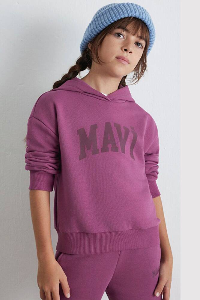 Kız Çocuk Mavi Logo Baskılı Sweat 7S10147-70651 Mor 