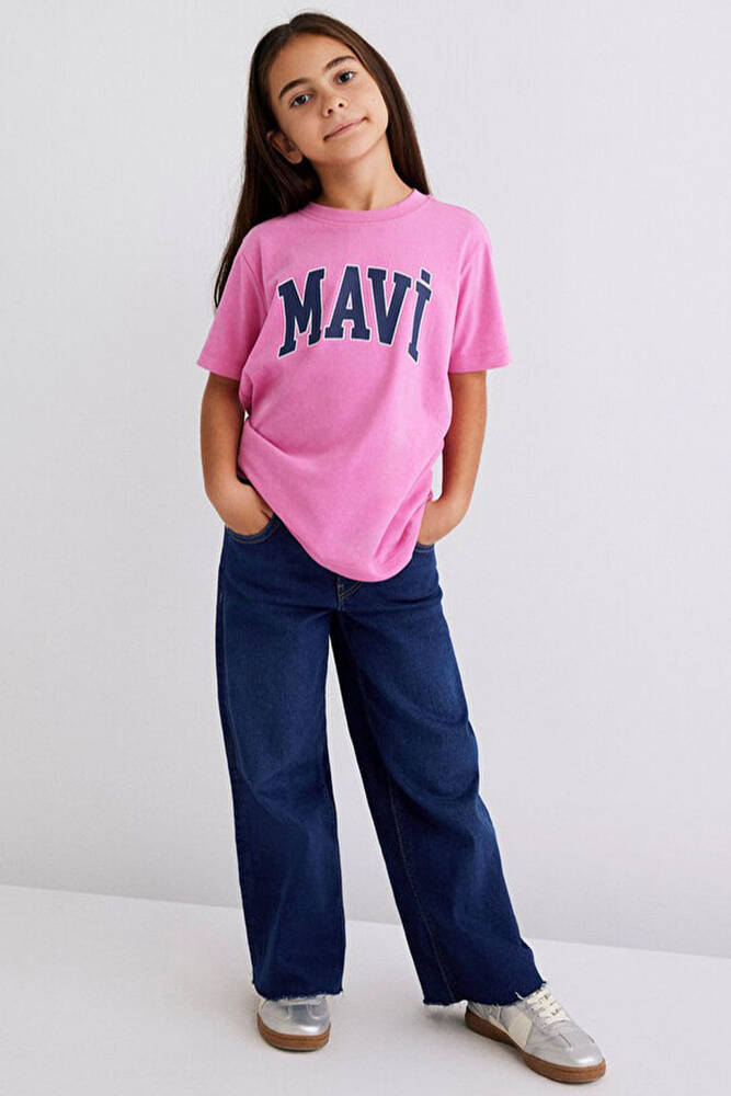 Kız Çocuk Mavi Logo Baskılı Tişört 7610109-71033 Pembe 