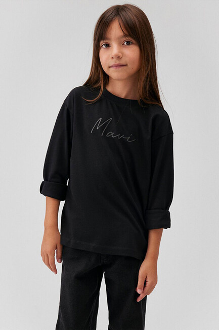 Kız Çocuk Mavi Logo Baskılı Tişört 7610220-900 Siyah (1)