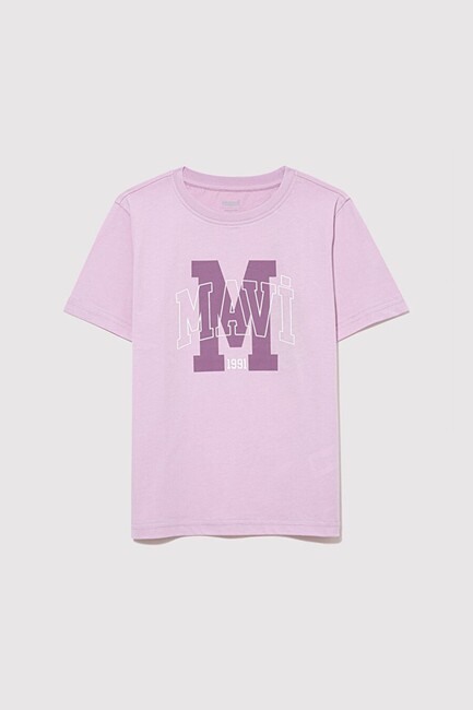 Kız Çocuk Mavi Logo Baskılı Tişört 7610222-70505 Mor (1)