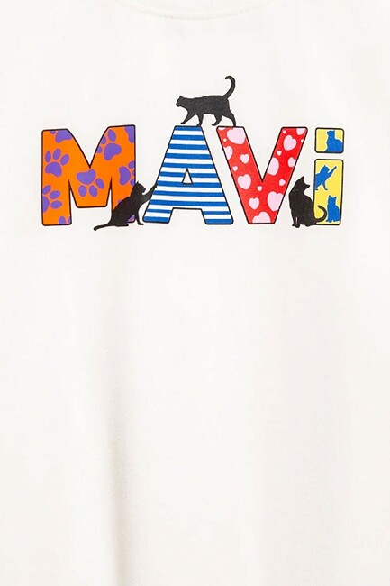 Kız Çocuk Mavi Logo Baskılı Tişört 7610426-70057 Beyaz - Thumbnail