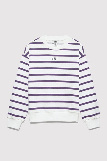 Kız Çocuk Mavi Logo Çizgili Sweat 7S10038-88138 Mor (2)